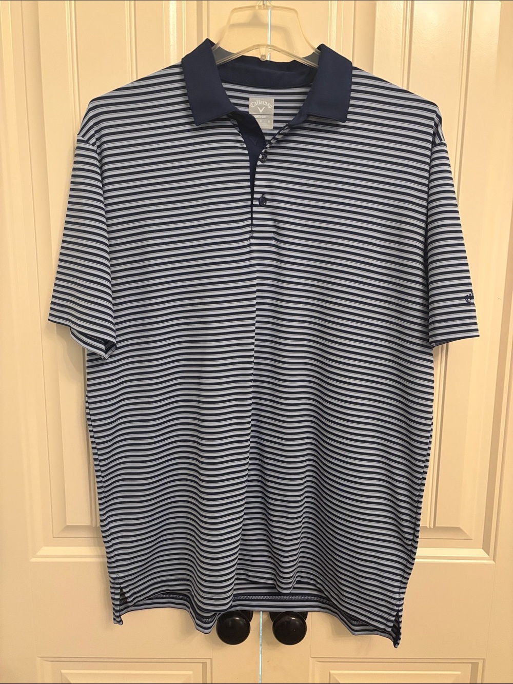 Callaway Navy and White Thin-Stripe Golf Polo